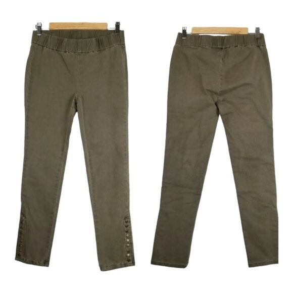 Soft Surroundings Metro Denim Snap Ankle Army Green Pants - Picture 8 of 8